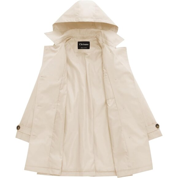 Plus Size Mid-Length Trench Coat with Detachable Hood - Stylish & Functional - Picture 3 of 7
